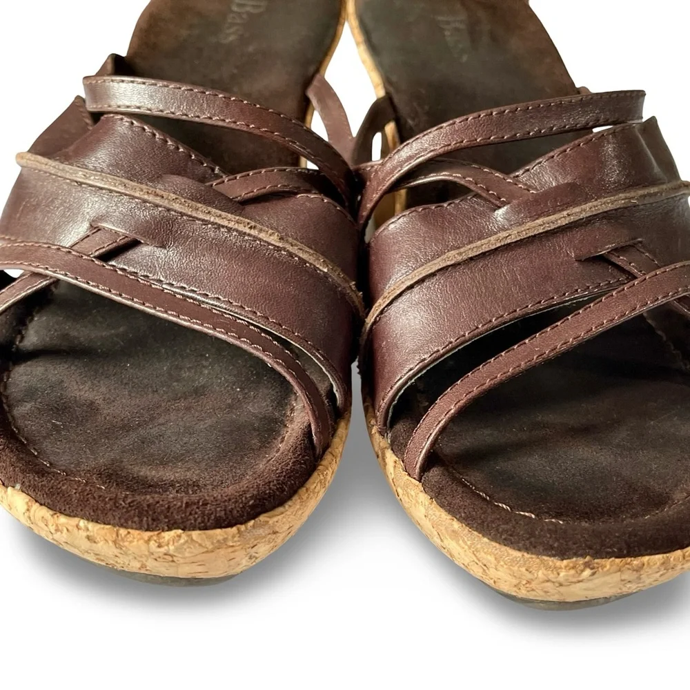 Bass Chianti Strappy Brown Leather Cork Slip-on Wedge Sandals Sz8 - Picture 6 of 9